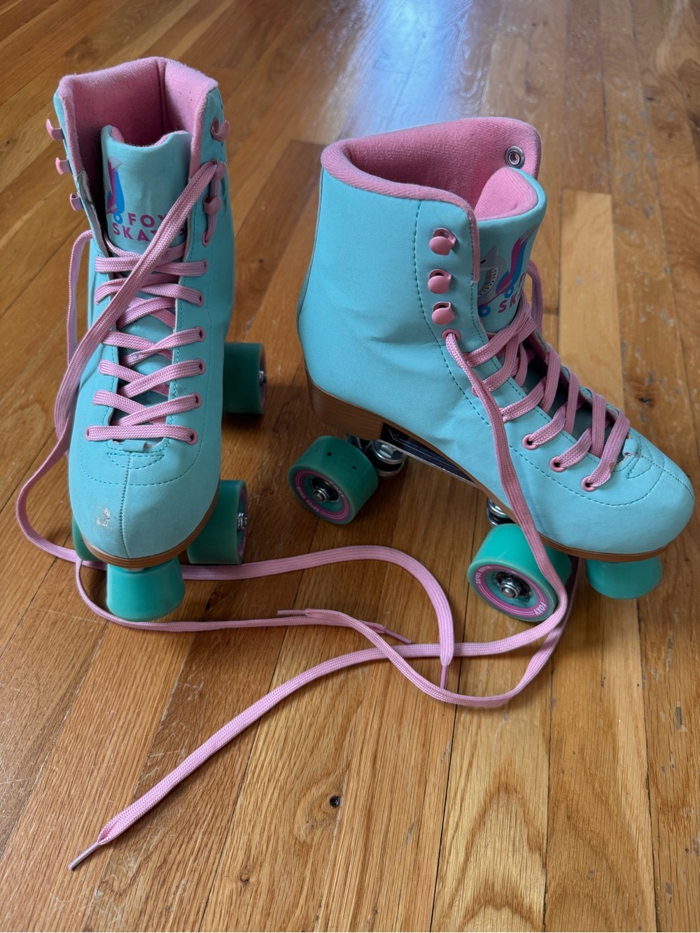 Aqua and Pink Retro Roller Skates